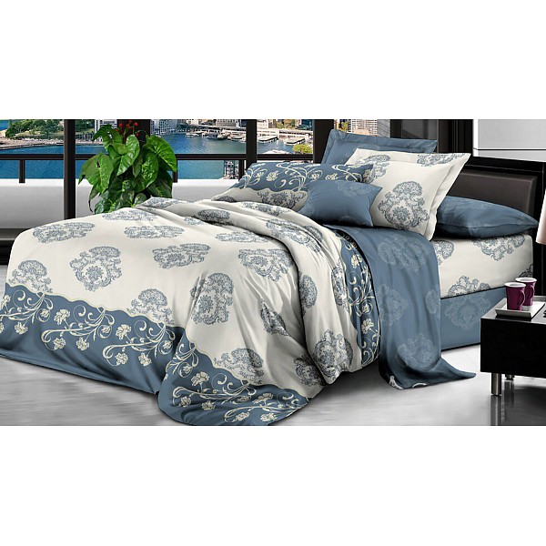 

Комплект евростандарт Pure cotton, Pure cotton, Голубой;молочный