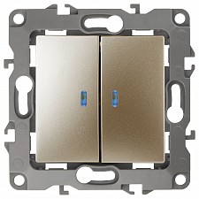 Выключатель двухклавишный с подсветкой без рамки Эра 12 12-1004-06