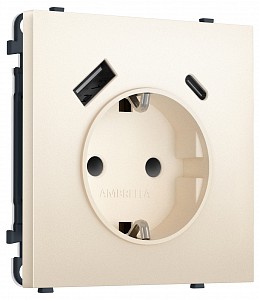 Розетка с заземлением и со шторкой и 2хUSB type A и C, без рамки MS MS250010