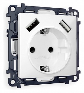 Розетка с заземлением и со шторкой и 2хUSB type A, без рамки Quant MA129010