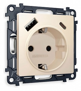 Розетка с заземлением и 2хUSB type A и C, без рамки Quant MA330010