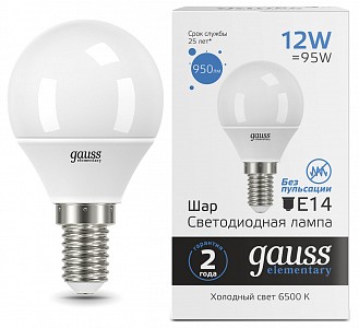 Лампа светодиодная [LED] Gauss E14 12W 6500K