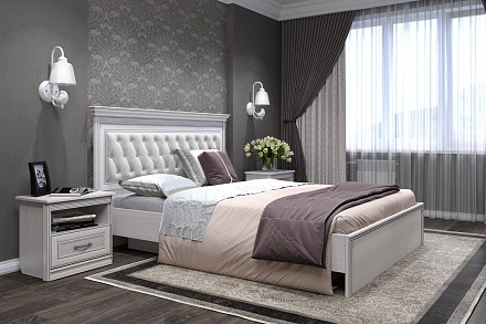Кровать двуспальная Неаполь с подъемным механизмом   патина серебро, ясень анкор светлый