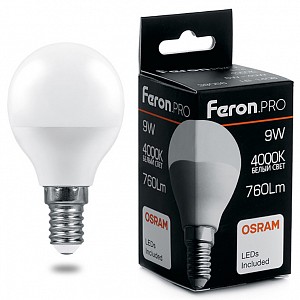 Лампа светодиодная [LED] Feron E14 9W 4000K