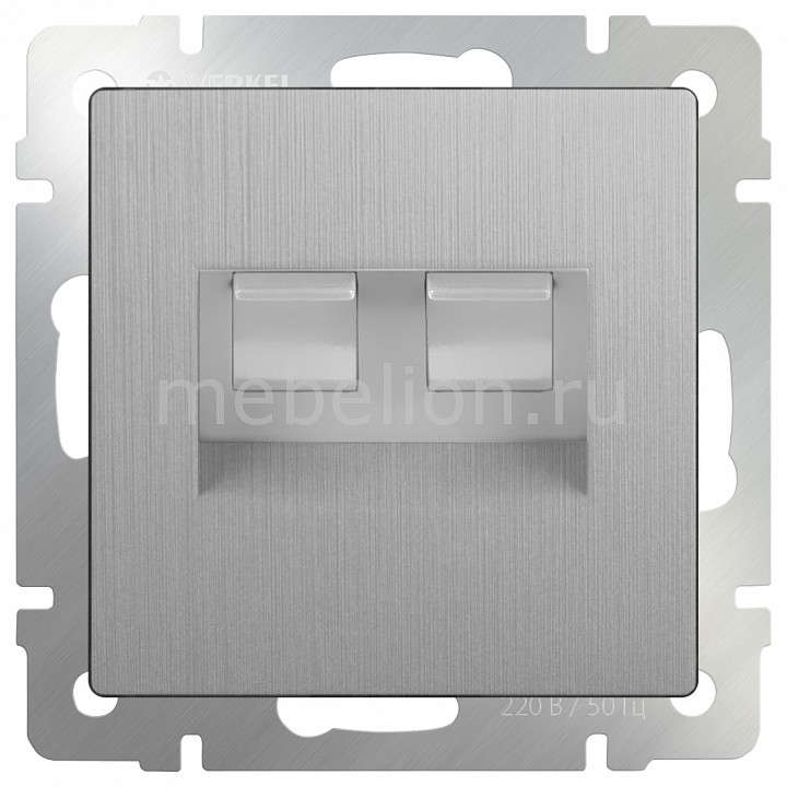 

Розетка двойная RJ-11 и Ethernet RJ-45, без рамки Серебряный рифленый WL09-RJ11-45