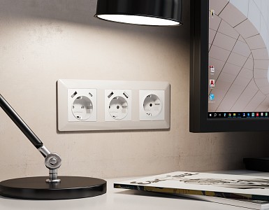 Накладка для розетки с заземлением и со шторками и 2хUSB type A Quant AP1290