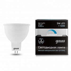 Лампа светодиодная [LED] Gauss GU5.3 5W 4100K