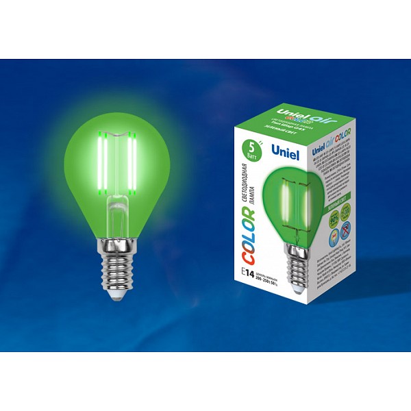 Лампа светодиодная Air Color E14 200-250В 5Вт зеленый LED-G45-5W/GREEN/E14 GLA02GR картон UL_UL-00002987