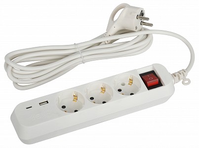 Удлинитель с выключателем  UB-3es-3m-USB