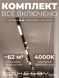 Встраиваемая однофазная трековая система Skylite №5 со светильниками (220В, форма - прямая, 4м, 4000K), черная