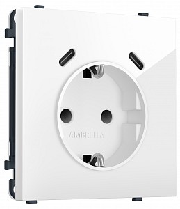 Розетка с заземлением и со шторкой и 2хUSB C, без рамки MS MS110510