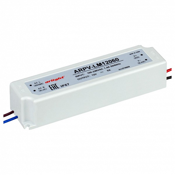 

Блок питания 12В 60Вт ARPV-LV12060-A (12V, 5.0A, 60W), 12В 60Вт ARPV-LV12060-A (12V, 5.0A, 60W)