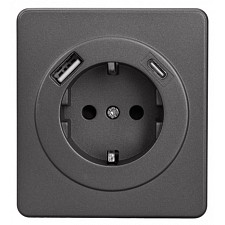 Розетка с заземлением и со шторкой и 2хUSB, без рамки ROUND KR-78-0704-2