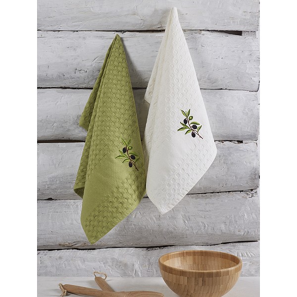 

Набор из 2 полотенец для кухни (45x65 см) Beldi, Молочный;оливковый, (45x65 см) Beldi