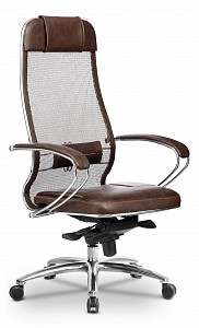 Кресло офисное SL-1.04, темно-коричневый, кожа искусственная NewLeather, ткань сетчатая, армированная арамидным волокном