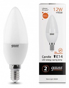 Лампа светодиодная [LED] Gauss E14 12W 3000K