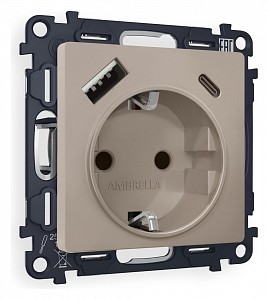 Розетка с заземлением и 2хUSB type A и C, без рамки Quant MA370010
