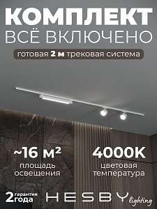Накладная однофазная трековая система Skylite №14 со светильниками (220В, форма - прямая, 2м, 4000K), белая
