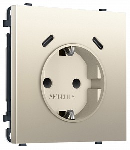 Розетка с заземлением и со шторкой и 2хUSB C, без рамки MS MS550510