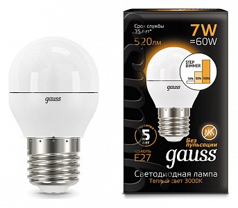 Лампа светодиодная [LED] Gauss E27 7W 3000K