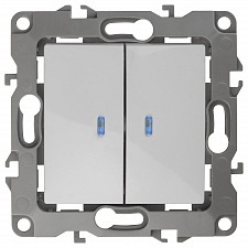 Выключатель двухклавишный с подсветкой без рамки Эра 12 12-1004-06