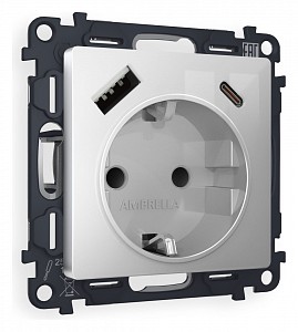 Розетка с заземлением и 2хUSB type A и C, без рамки Quant MA410010