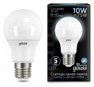 Лампа светодиодная [LED] Gauss E27 10W 4100K