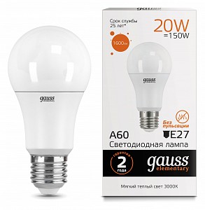 Лампа светодиодная [LED] Gauss E27 20W 3000K