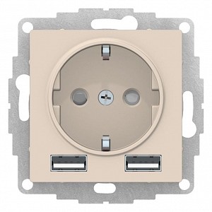 Розетка с заземлением и со шторкой и 2хUSB type A, без рамки Atlas Design