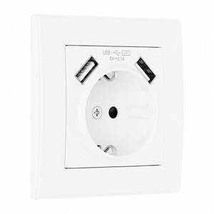 Розетка с заземлением и со шторкой и 2хUSB SET06-1 SET06-1-47-1 white
