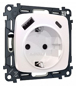 Розетка с заземлением и 2хUSB type A и C, без рамки Quant MO210010