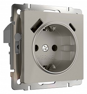 Розетка с заземлением и со шторкой и 2хUSB type A и C, без рамки дымчатый W1271704