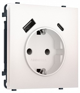 Розетка с заземлением и со шторкой и 2хUSB type A и C, без рамки MS MS210010