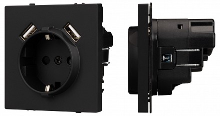 Розетка с заземлением и со шторкой и 2хUSB type A, без рамки NOBE 054289(1)