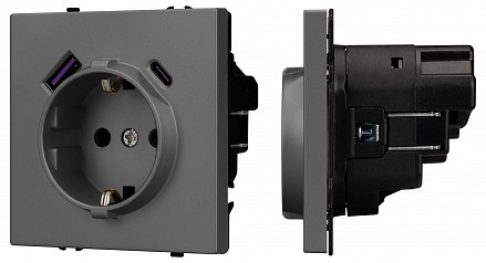 Розетка с заземлением и со шторкой и 2хUSB type A и C, без рамки NOBE 054287(1)