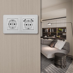 Розетка с заземлением и со шторкой и 2хUSB SET16-2 SET16-2-47-1-40-1 silver