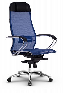 Кресло офисное S-1.04, синий, черный, ткань-сетка, экокожа