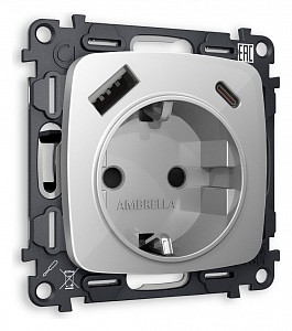 Розетка с заземлением и 2хUSB type A и C, без рамки Quant MO410010