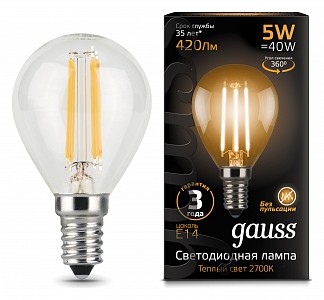 Лампа светодиодная [LED] Gauss E14 5W 2700K