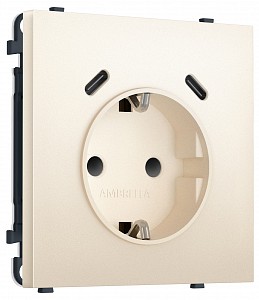 Розетка с заземлением и со шторкой и 2хUSB C, без рамки MS MS250510