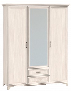Шкаф 3-х дверный Мирелла (бодега с белой патиной, зеркальный) 