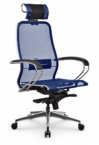 Кресло офисное S-2.041, синий, черный, ткань-сетка, экокожа