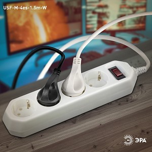 Удлинитель с выключателем  USF-M-4es-1.5m-W