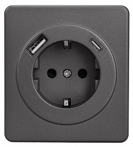 Розетка с заземлением и со шторкой и 2хUSB, без рамки ROUND KR-78-0704-2