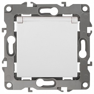 Розетка с заземлением и со шторкой, без рамки с крышкой Эра 12 12-2003-01