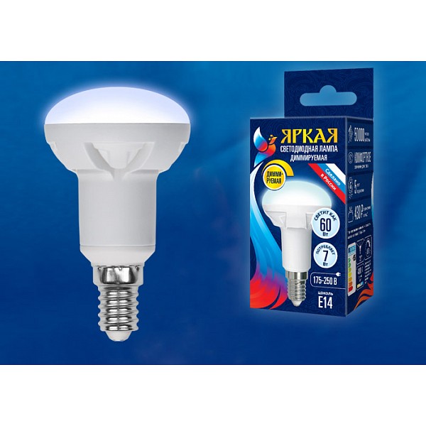 Лампа светодиодная Яркая Dim E14 175-250В 7Вт 4000K LED-R50 7W/4000K/E14/FR/DIM PLP01WH картон UL_UL-00004709