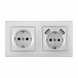 Розетка с заземлением и со шторкой и 2хUSB SET06-2 SET06-2-47-1-40-1 silver