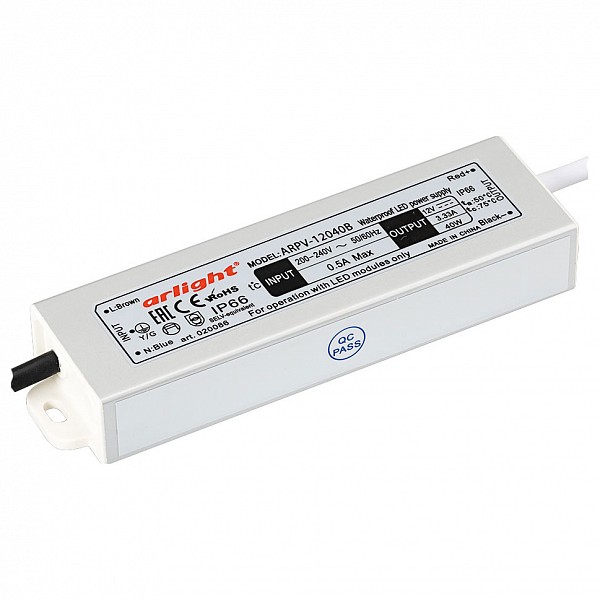 

Блок питания 12В 40Вт ARPV-12040-B (12V, 3.3A, 40W), 12В 40Вт ARPV-12040-B (12V, 3.3A, 40W)