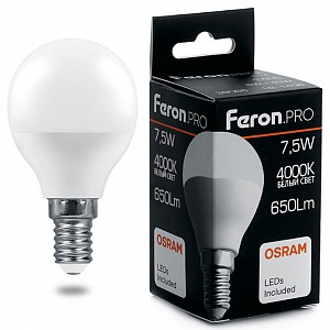 Лампа светодиодная [LED] Feron E14 7.5W 4000K