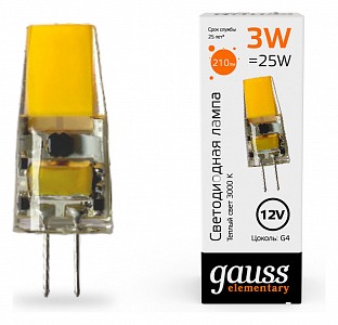 Лампа светодиодная [LED] Gauss G4 3W 3000K